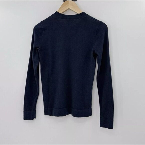J.Crew Factory Navy Blue 100% Cotton Tie Neck Long Sleeve Sweater XXS Preppy - Picture 2 of 10